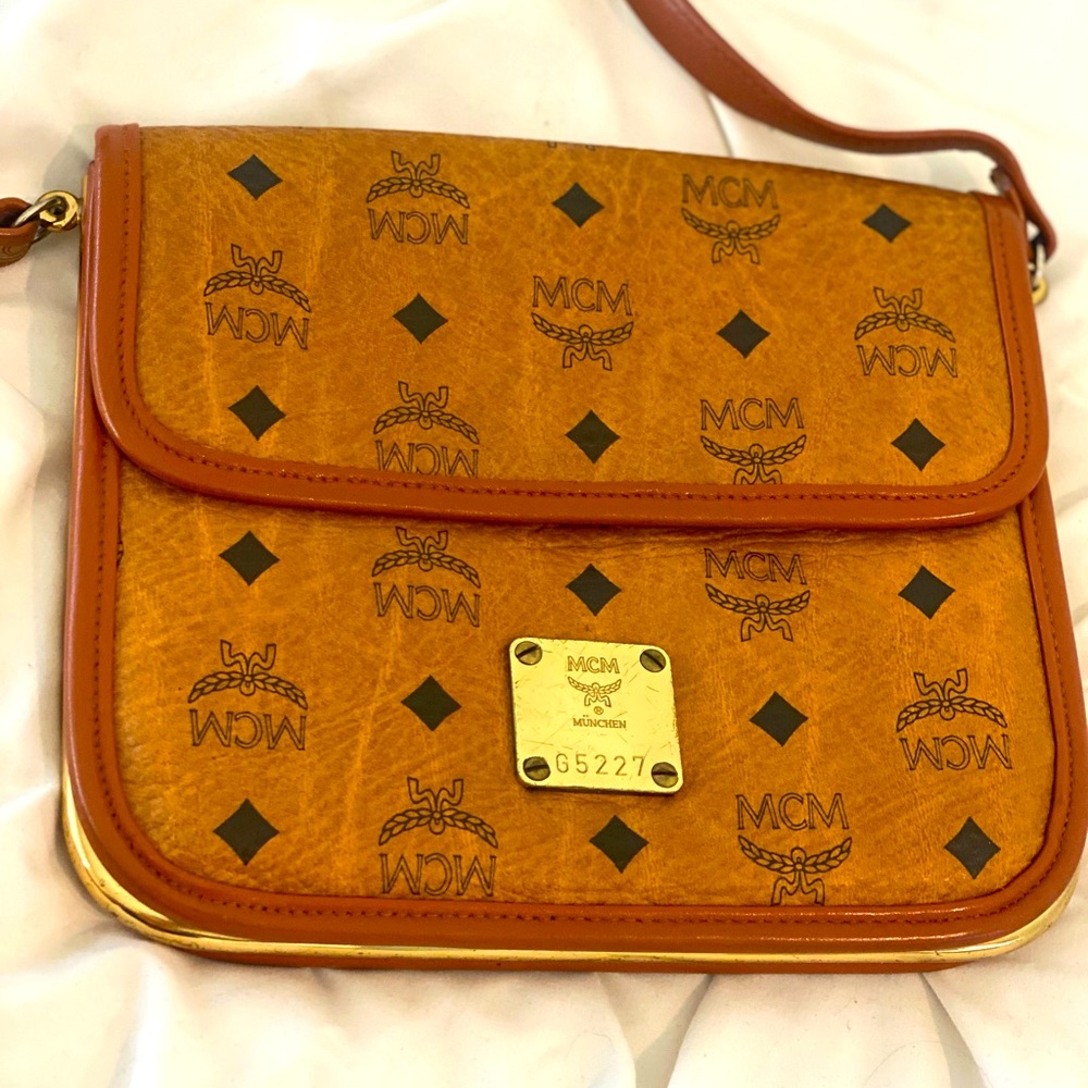 MCM Cognac Visetos Crossbody Bag - vintage original with dustbag RARE Tan/Brown